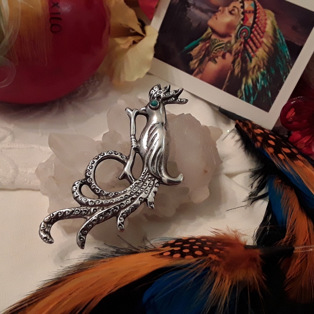 ANTIQUE 1940'S RARE STERLING SILVER PEACOCK PIN - Picture 2 of 16